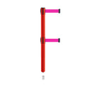 Retractable Dual Belt Barrier Stanchion, Mini Socket Base, Red Post, 11 ft Belt - Montour Line MSX630DSK