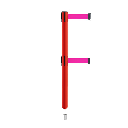 Retractable Dual Belt Barrier Stanchion, Mini Socket Base, Red Post, 11 ft Belt - Montour Line MSX630DSK