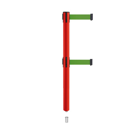 Retractable Dual Belt Barrier Stanchion, Mini Socket Base, Red Post, 9 ft Belt - Montour Line MSX630DSK