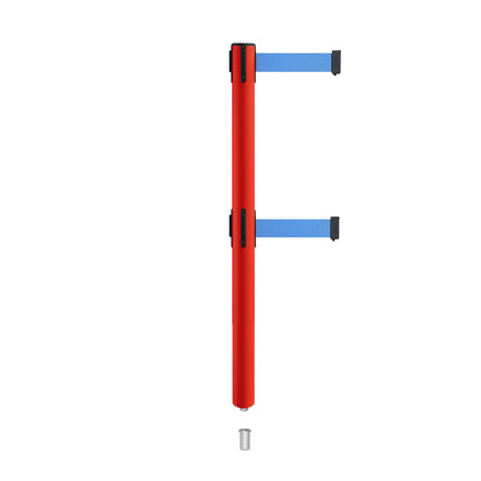 Retractable Dual Belt Barrier Stanchion, Mini Socket Base, Red Post, 11 ft Belt - Montour Line MSX630DSK