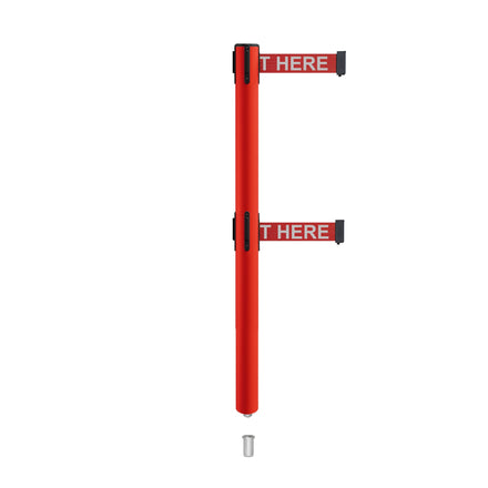 Retractable Dual Belt Barrier Stanchion, Mini Socket Base, Red Post, 9 ft Belt - Montour Line MSX630DSK