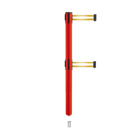 Retractable Dual Belt Barrier Stanchion, Mini Socket Base, Red Post, 7.5 ft Belt - Montour Line MSX630DSK