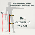 Retractable Dual Belt Barrier Stanchion, Mini Socket Base, Red Post, 7.5 ft Belt - Montour Line MSX630DSK