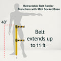 Retractable Dual Belt Barrier Stanchion, Mini Socket Base, Yellow Post, 11 ft Belt - Montour Line MSX630DSK