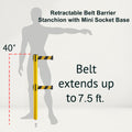 Retractable Dual Belt Barrier Stanchion, Mini Socket Base, Yellow Post, 7.5 ft Belt - Montour Line MSX630DSK