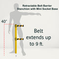 Retractable Dual Belt Barrier Stanchion, Mini Socket Base, Yellow Post, 9 ft Belt - Montour Line MSX630DSK