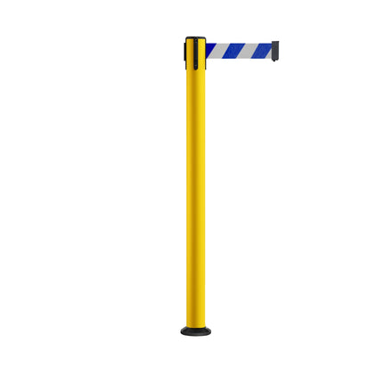 Retractable Belt Barrier Safety Stanchion, Fixed Base, Yellow Post, 9 Ft. Belt - Montour Line MSX630F