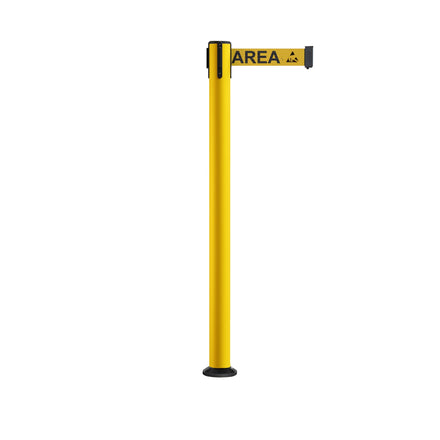Retractable Belt Barrier Safety Stanchion, Fixed Base, Yellow Post, 11 Ft. Belt - Montour Line MSX630F