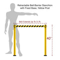 Retractable Belt Barrier Safety Stanchion, Fixed Base, Yellow Post, 11 Ft. Belt - Montour Line MSX630F