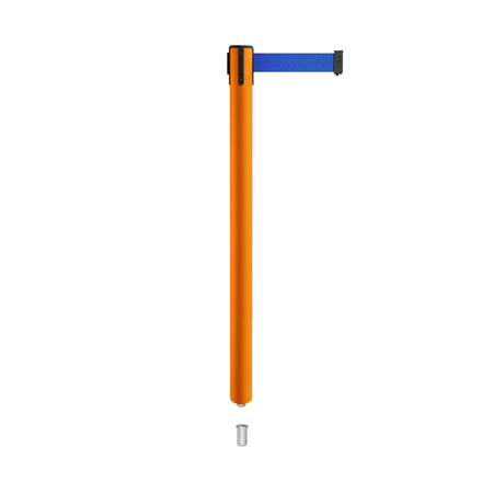 Retractable Belt Barrier Stanchion, Mini Socket Base, Orange Post, 9 ft Belt - Montour Line MSX630SK