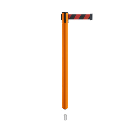 Retractable Belt Barrier Stanchion, Mini Socket Base, Orange Post, 7.5 ft Belt - Montour Line MSX630SK