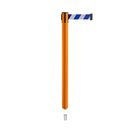 Retractable Belt Barrier Stanchion, Mini Socket Base, Orange Post, 9 ft Belt - Montour Line MSX630SK