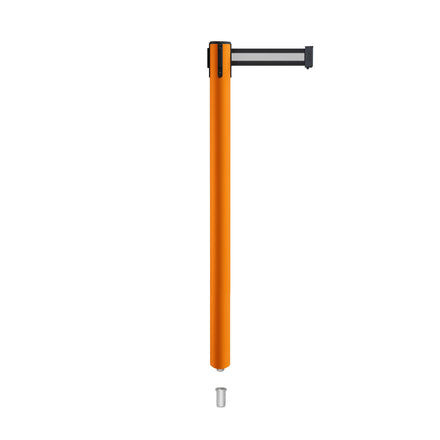 Retractable Belt Barrier Stanchion, Mini Socket Base, Orange Post, 9 ft Belt - Montour Line MSX630SK