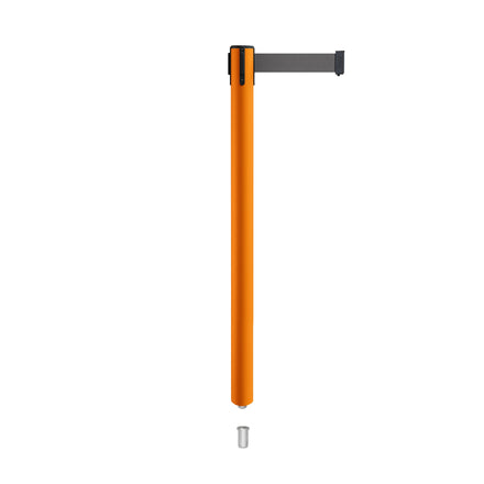 Retractable Belt Barrier Stanchion, Mini Socket Base, Orange Post, 9 ft Belt - Montour Line MSX630SK