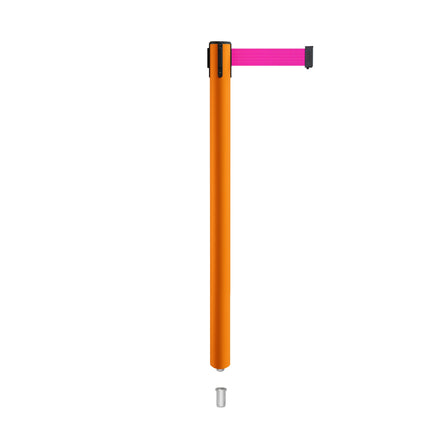Retractable Belt Barrier Stanchion, Mini Socket Base, Orange Post, 9 ft Belt - Montour Line MSX630SK