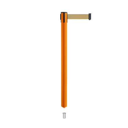 Retractable Belt Barrier Stanchion, Mini Socket Base, Orange Post, 13 ft Belt - Montour Line MSX630SK