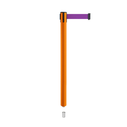 Retractable Belt Barrier Stanchion, Mini Socket Base, Orange Post, 9 ft Belt - Montour Line MSX630SK