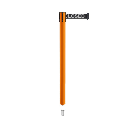 Retractable Belt Barrier Stanchion, Mini Socket Base, Orange Post, 9 ft Belt - Montour Line MSX630SK