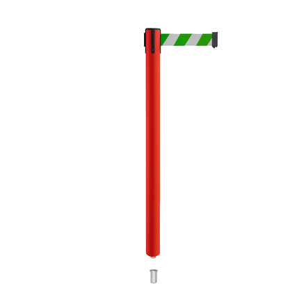Retractable Belt Barrier Stanchion, Mini Socket Base, Red Post, 7.5 ft Belt - Montour Line MSX630SK