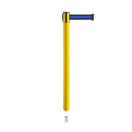 Retractable Belt Barrier Stanchion, Mini Socket Base, Yellow Post, 9 ft Belt - Montour Line MSX630SK