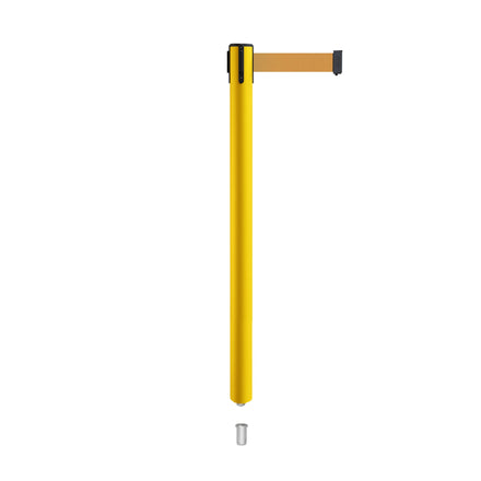 Retractable Belt Barrier Stanchion, Mini Socket Base, Yellow Post, 11 ft Belt - Montour Line MSX630SK