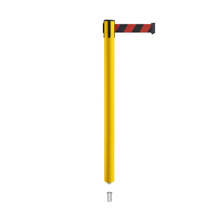 Retractable Belt Barrier Stanchion, Mini Socket Base, Yellow Post, 13 ft Belt - Montour Line MSX630SK