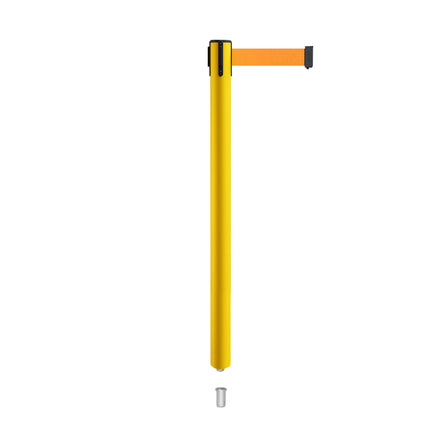 Retractable Belt Barrier Stanchion, Mini Socket Base, Yellow Post, 13 ft Belt - Montour Line MSX630SK