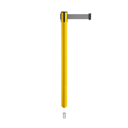Retractable Belt Barrier Stanchion, Mini Socket Base, Yellow Post, 13 ft Belt - Montour Line MSX630SK