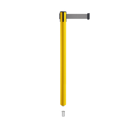 Retractable Belt Barrier Stanchion, Mini Socket Base, Yellow Post, 11 ft Belt - Montour Line MSX630SK