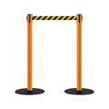 Safety Retractable Belt Barrier Stanchion, Low Profile Steel Base, Orange Post, 7.5 Ft. Belt - Montour Line MSX630