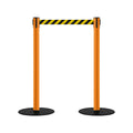 Safety Retractable Belt Barrier Stanchion, Low Profile Steel Base, Orange Post, 11 Ft. Belt - Montour Line MSX630
