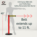 Safety Retractable Belt Barrier Stanchion, Low Profile Steel Base, Red Post, 11  Ft. Belt - Montour Line MSX630