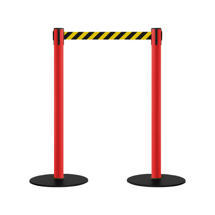 Safety Retractable Belt Barrier Stanchion, Low Profile Steel Base, Red Post, 11  Ft. Belt - Montour Line MSX630