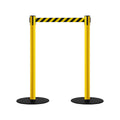 Safety Stanchion Retractable Belt Barriers, Low Profile Steel Base, Yellow Post, 9 Ft. Belt - Montour Line MSX630
