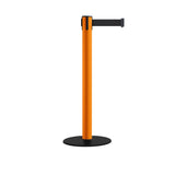 Safety Retractable Belt Barrier Stanchion, Low Profile Steel Base, Orange Post,  14 or 16 Ft. Belt - Montour Line MSX650