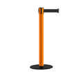 Safety Retractable Belt Barrier Stanchion, Low Profile Steel Base, Orange Post,  14 or 16 Ft. Belt - Montour Line MSX650