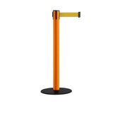 Safety Retractable Belt Barrier Stanchion, Low Profile Steel Base, Orange Post,  14 or 16 Ft. Belt - Montour Line MSX650