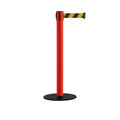 Safety Retractable Belt Barrier Stanchion, Low Profile Steel Base, Red Post,  14 or 16 Ft. Belt - Montour Line MSX650