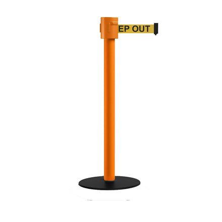 Safety Portable Retractable Belt Barrier Stanchion with Low Profile Base, Orange Post, 35 Ft Belt - Montour Line MSX760