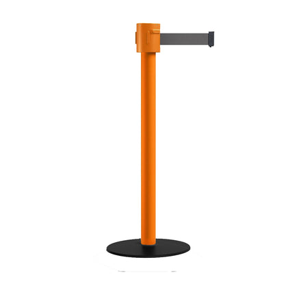 Safety Portable Retractable Belt Barrier Stanchion with Low Profile Base, Orange Post, 35 Ft Belt - Montour Line MSX760