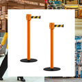 Safety Portable Retractable Belt Barrier Stanchion with Low Profile Base, Orange Post, 35 Ft Belt - Montour Line MSX760