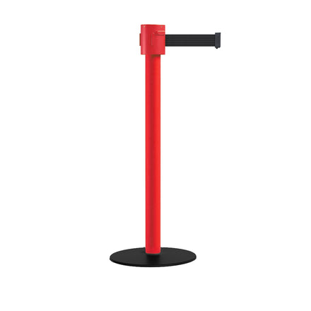 Safety Portable Retractable Belt Barrier Stanchion with Low Profile Base, Red Post, 35 Ft Belt - Montour Line MSX760