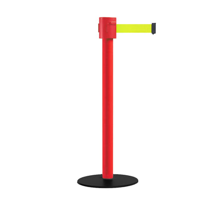 Safety Portable Retractable Belt Barrier Stanchion with Low Profile Base, Red Post, 35 Ft Belt - Montour Line MSX760