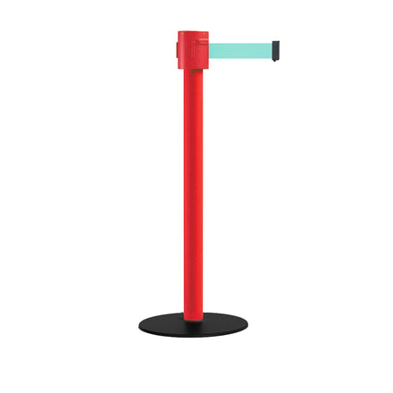 Safety Portable Retractable Belt Barrier Stanchion with Low Profile Base, Red Post, 35 Ft Belt - Montour Line MSX760