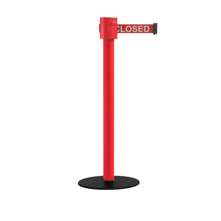 Safety Portable Retractable Belt Barrier Stanchion with Low Profile Base, Red Post, 35 Ft Belt - Montour Line MSX760