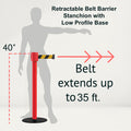 Safety Portable Retractable Belt Barrier Stanchion with Low Profile Base, Red Post, 35 Ft Belt - Montour Line MSX760