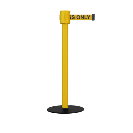 Safety Portable Retractable Belt Barrier Stanchion with Low Profile Base, Yellow Post, 35 Ft Belt - Montour Line MSX760