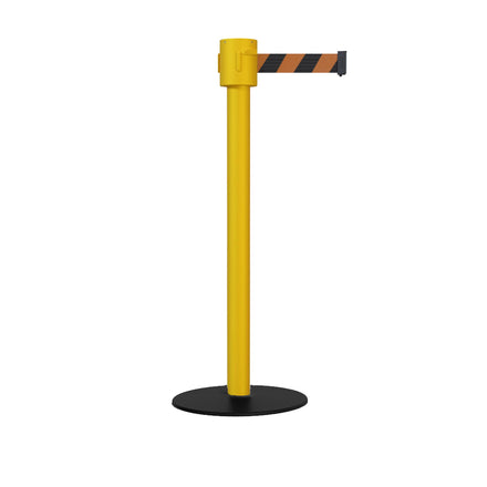 Safety Portable Retractable Belt Barrier Stanchion with Low Profile Base, Yellow Post, 35 Ft Belt - Montour Line MSX760