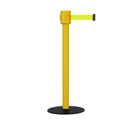 Safety Portable Retractable Belt Barrier Stanchion with Low Profile Base, Yellow Post, 35 Ft Belt - Montour Line MSX760