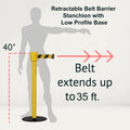 Safety Portable Retractable Belt Barrier Stanchion with Low Profile Base, Yellow Post, 35 Ft Belt - Montour Line MSX760